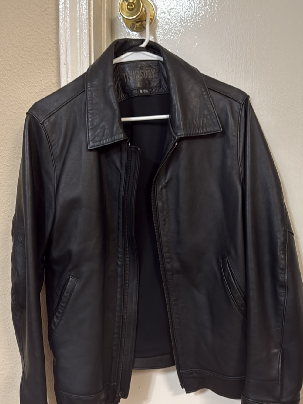 Thursday Boot Company Black Leather Bomber Jacket